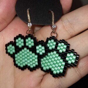 Handmade Beaded Paw 🐾 Print Earrings • 18K Gold Plated • Gift for Pet Lovers